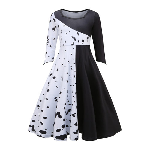 万圣节忠狗黑白魔女库伊拉cosplay服装 Cruella连衣裙 8058