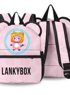 LankyBox猫耳朵可爱书包纸盒小人儿童双肩包牛津布包包休闲大容量