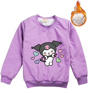 库洛米加绒卫衣kuromi女童装2023冬季新款圆领紫色厚棉衣棉袄保暖