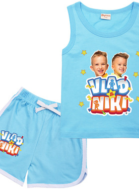 弗拉德和尼基背心T恤纯棉套装Vlad and Niki无袖上衣短裤2022夏季