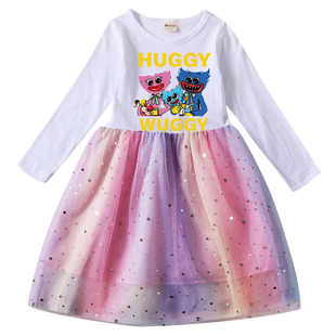 2022波比女童秋季连衣裙大蓝猫poppy playtime纯棉长袖公主裙纱裙