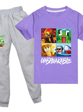 UNSPEAKABLE男童纯棉短袖束脚裤2022夏季T恤灰色上衣长裤儿童套装