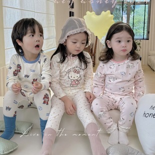 hellokitty女童家居服莱卡棉秋衣秋裤内衣套装纯棉宝宝凯蒂猫睡衣