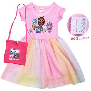 gabby dollhouse女童夏季连衣裙斜挎包套装盖比娃娃屋网纱裙2023