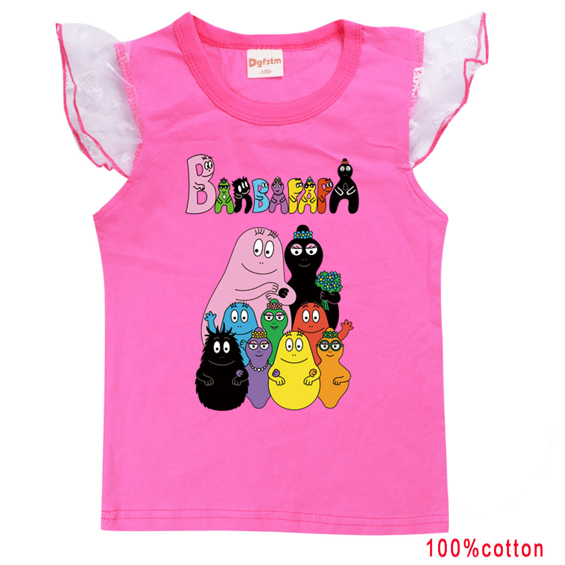 巴巴爸爸女童背心小飞袖Barbapapa纯棉T恤2022夏季卡通公主短袖薄