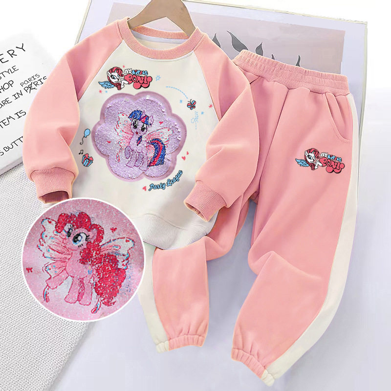 小马宝莉加绒套装亮片秋冬卫衣卫裤pony加厚两件套女童运动装2024