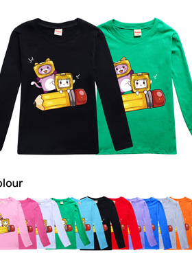 Lankybox纸盒小人儿童T恤长袖纯棉圆领打底衫 宝宝舒适上衣秋2023