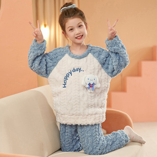 大耳狗女童法兰绒睡衣套装2024 大童保暖珊瑚绒家居服cinnamoroll