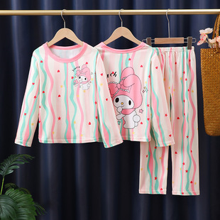 my melody长袖睡衣女童秋冬季 2024美乐蒂宝宝条纹家居服套装薄款