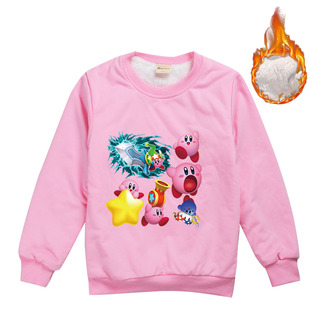 星之卡比女童加绒卫衣秋冬棉衣粉色2022卡通加厚圆领长袖上衣棉袄