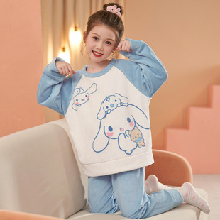 cinnamoroll加绒女童睡衣玉桂狗 2025冬珊瑚绒加厚家居服套装大童
