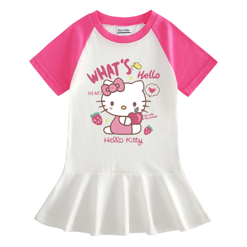 hellokitty拼色短袖百褶裙女孩