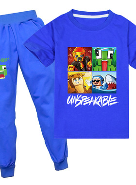 UNSPEAKABLE儿童纯棉T恤长裤睡衣短袖2022夏束脚裤中大童休闲套装