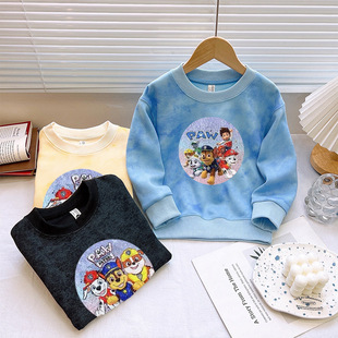 汪汪队扎染卫衣男童加绒2025秋冬打底衣圆领上衣中大童PAW Patrol