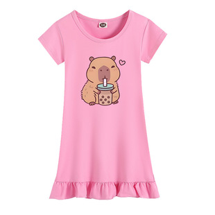 Capybara女童睡裙连衣裙卡皮巴拉家居服裙子睡衣薄2025夏季中小童