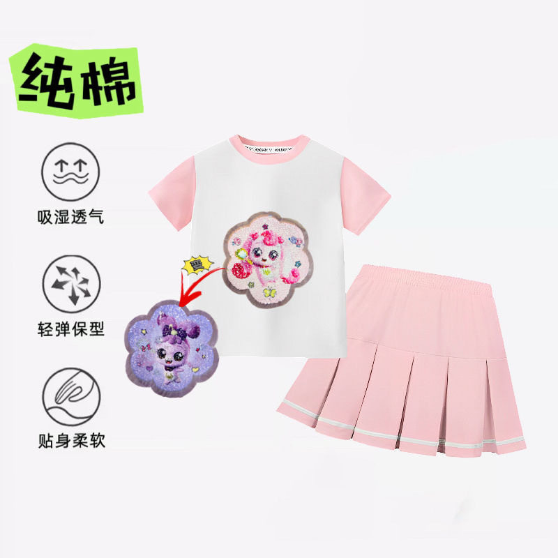 爱心萌可裙子女童纯棉短袖百褶裙
