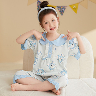 cinnamoroll纯棉女童短袖七分裤睡衣娃娃领 2024夏季公主风家居服