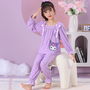kuromi睡衣长袖女童方领蝴蝶结2024春秋宝宝美乐蒂库洛米家居服薄