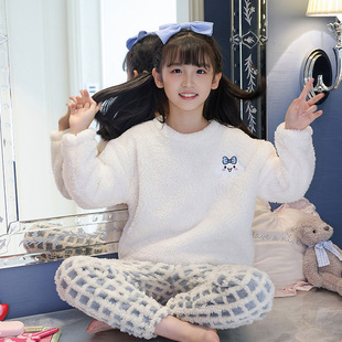 cinnamoroll女童珊瑚绒睡衣秋冬玉桂狗加厚法兰绒 宝宝保暖家居服