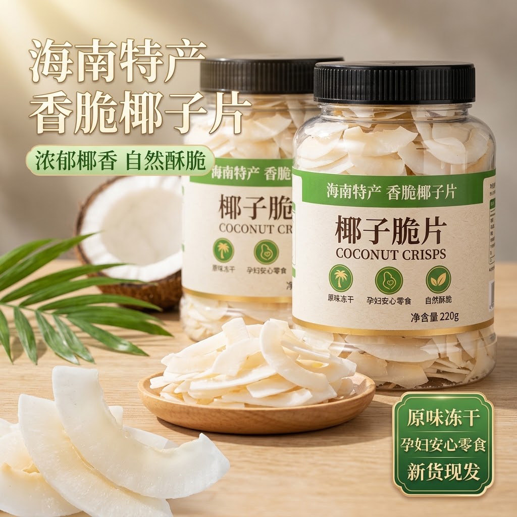 海南特产香脆椰子脆片500g罐装原味冻干食品孕妇休闲零食椰片脆片