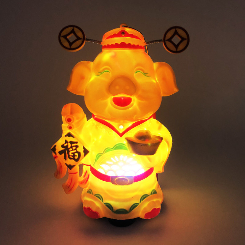 新品电动手提灯笼发光音乐发财猪热卖儿童玩具批发夜市地摊货源