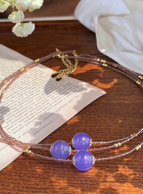 店主推荐设计感复古国风人造紫水晶紫色石英岩锁骨链项链颈链