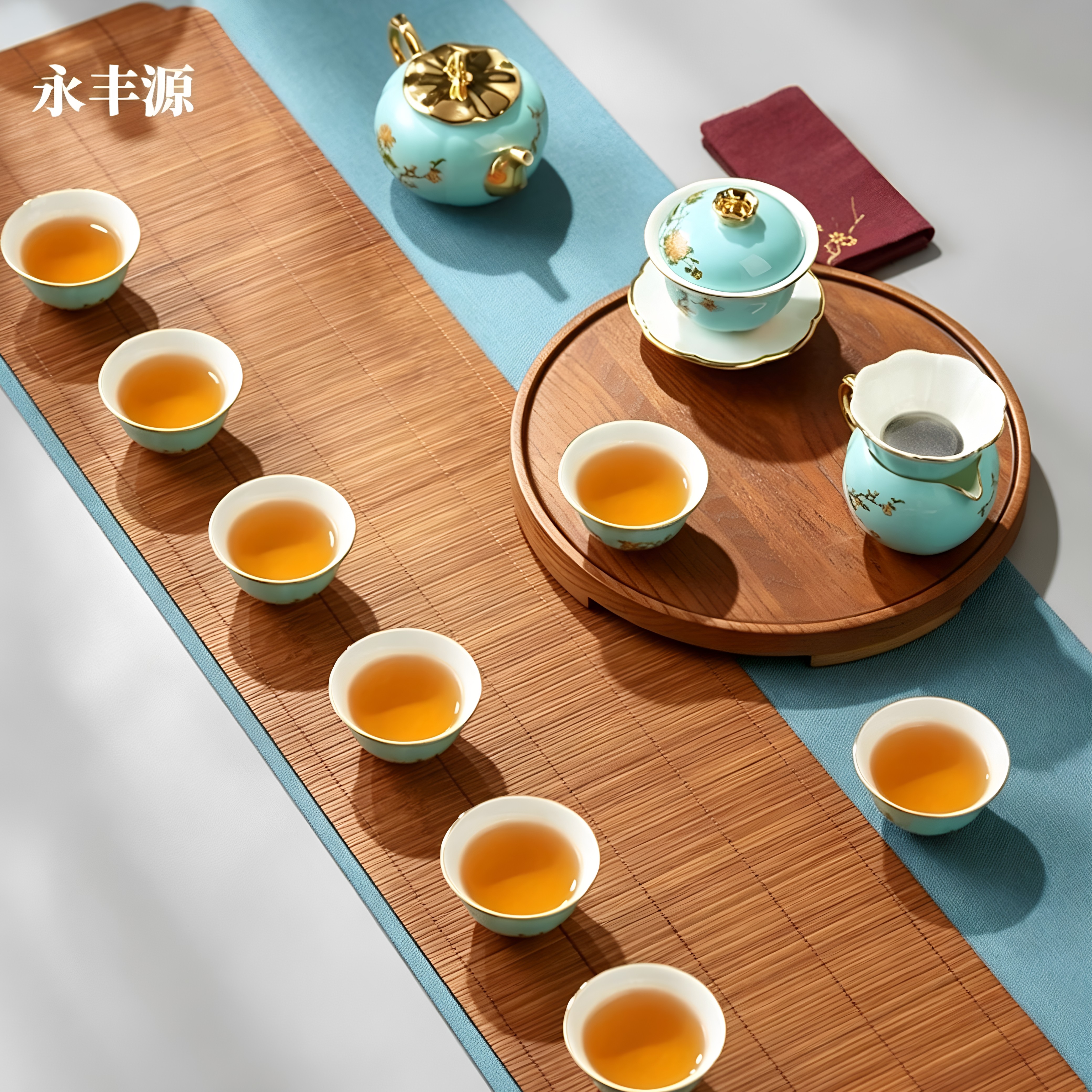 永丰源夫人瓷西湖蓝6/7/9/12/15头中式茶具套装盖碗茶壶茶盘款