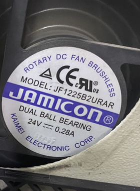 Jamicon凯美 MODEL:JF1225B2URAR DC 24V 0.28A 12厘米轴流风扇