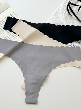 欧美冰丝无痕波浪边T字裤运动透气轻薄大码一片式瑜伽健身女内裤