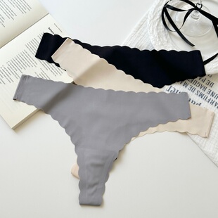 欧美冰丝无痕波浪边T字裤 一片式 瑜伽健身女内裤 运动透气轻薄大码