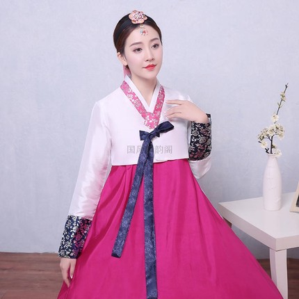 烫金韩服女套装精品韩国朝鲜服饰鲜族演出服送头饰（发带）或裙撑
