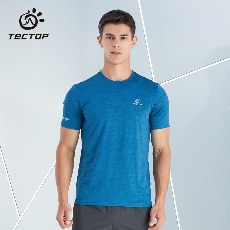 探拓户外夏季男士商务网眼透气弹力速干t恤时尚运动跑步速干衣男