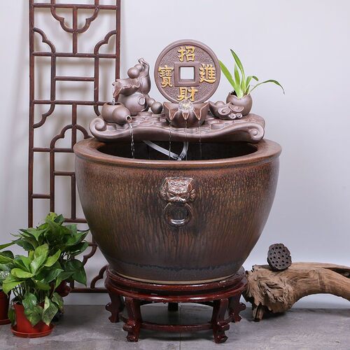 景德镇陶瓷流水鱼缸锦鲤