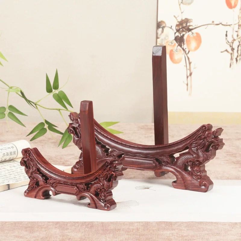 红木工艺品双龙雕花盘架高档磁盘玉片底座普洱茶饼托架展示架底座