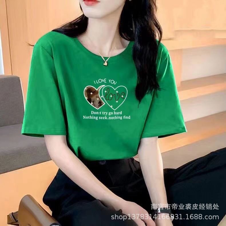 纯棉t恤女款 love双心袖标 夏季女士短款上衣宽松半袖圆领百搭时