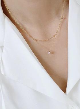 不褪色钛钢项链双层镶钻珠珠锁骨链叠戴百搭颈链轻奢气质choker
