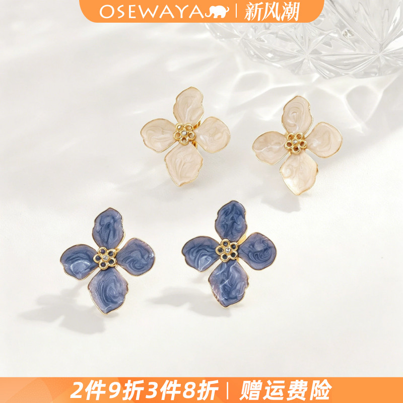 OSEWAYA无耳洞立体珠光花朵耳夹