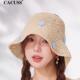 CACUSS帽子女春夏海边度假渔夫帽花朵镂空草编遮阳帽可折叠草帽