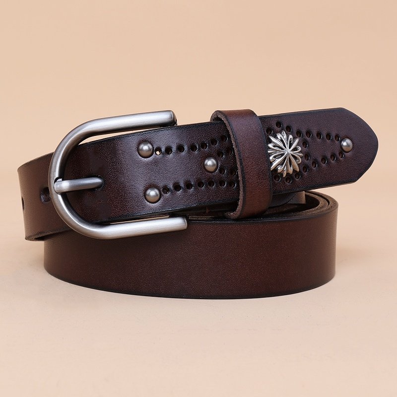 牛仔裤软牛皮轻奢皮带铆钉装饰时尚百搭简约高级感真皮皮带腰带