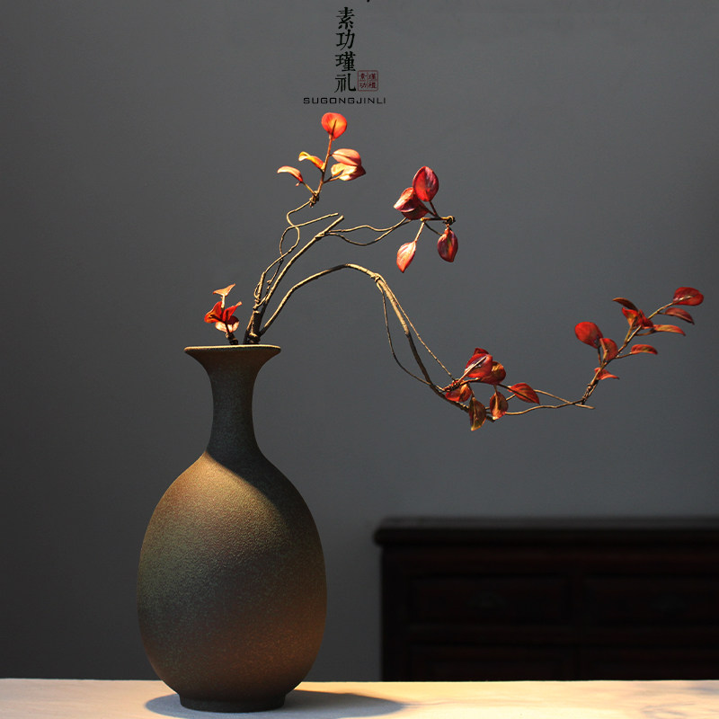 日式禅意花瓶摆件复古怀旧插干花花瓶茶艺客厅装饰玄关花瓶摆件