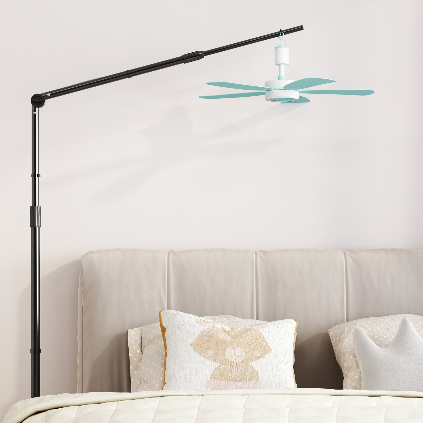 落地式小吊扇支架床上床头蚊帐微风扇固定支撑架折叠伸缩加长吊杆