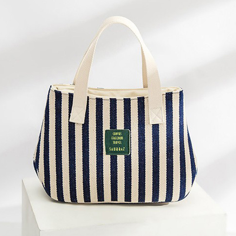 韩版新款帆布包加厚条纹女包文艺简约布艺小包百搭手提包