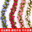 饰客厅吊顶塑料植物 仿真玫瑰假花藤条蔓壁挂缠绕空调水管道遮挡装