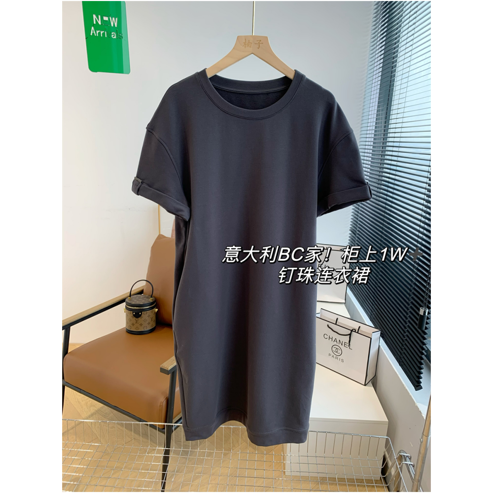 意大利BC家！柜上1W+钉珠连衣裙！弹力休闲直筒卫衣裙短袖T恤女24