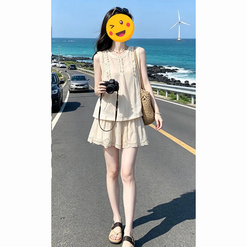 单件/夏日时尚俏皮2026年新款设计感显气质无袖上衣搭配高腰短裙