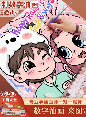 数字油画定制画画diy填色星蝶情侣卡通真人照片油彩手绘填充礼物