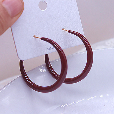 925银针大圆圈红色圈耳环女新款夸张高级感耳钉新年耳饰粗圈耳圈