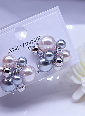 复古高贵满天星辰爆米花珍珠银耳钉气质百搭精致高级感锆石耳环女