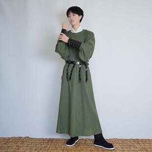 青山渐宋制棉麻圆领袍大放量纯色亚麻棉汉服窄袖 春秋 袍男女同款