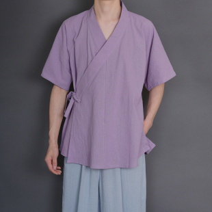 青山渐 宋制浅交领半臂短衫纯棉素色日常传统交领汉服舒适短袖夏